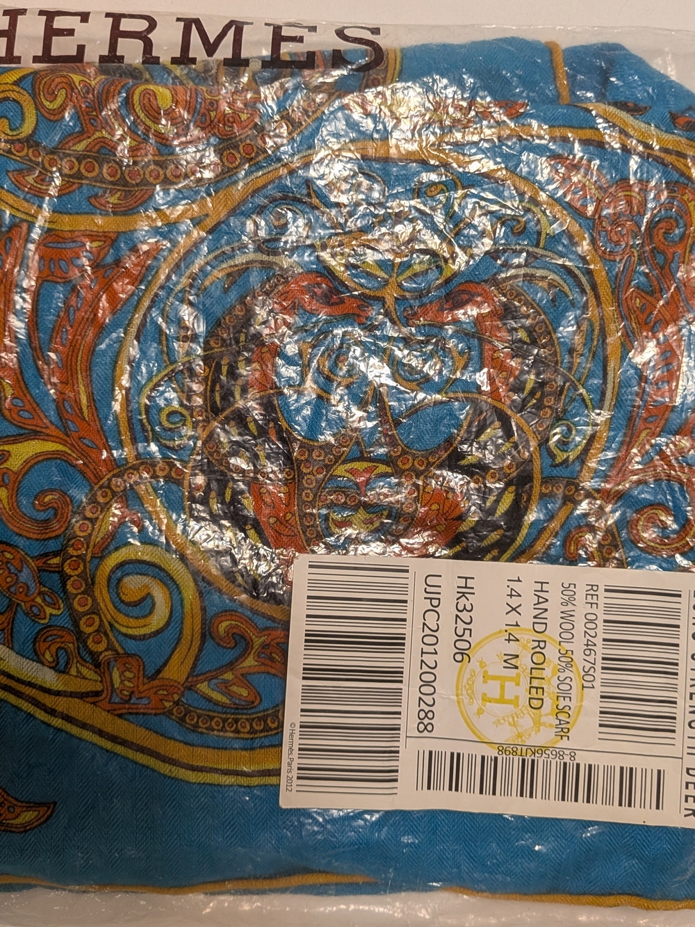 Hermes Blue Paisley Wool-Silk Scarf